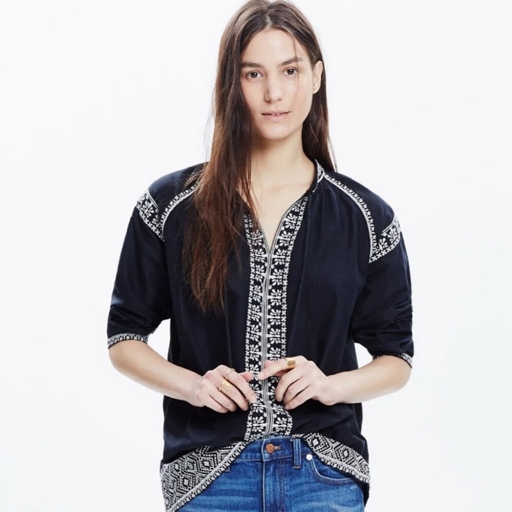 MADEWELL Black Embroidered CAMELIA Tassel Tunic Hippie Boho Top Small Peasantโ - Picture 16 of 16